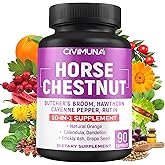 CIVIMUNA Horse Chestnut Capsules with Horse Chestnut, Butcher's Broom Root, Cayenne Pepper and More - 90 Capsules for 3 Months Supply