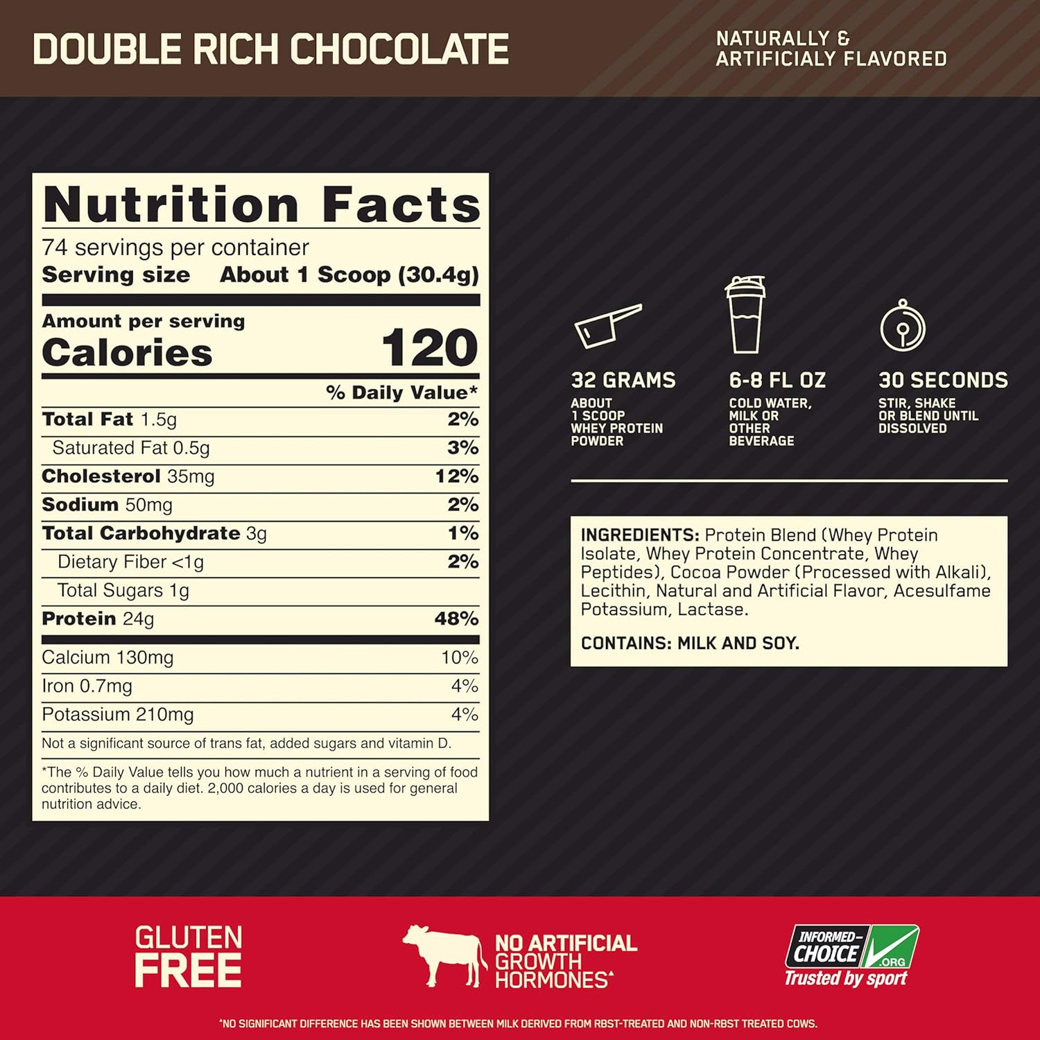 Optimum Nutrition Gold Standard 100% Whey Protein Powder, Double Rich Chocolate, 5 Pound (Packaging May Vary): Health & Personal Care