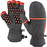 BASSDASH WinteFlex Insulated Ice Fishing Mittens Cold Weather Fingerless Gloves Water Resistant for Men Women Hunting