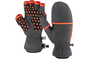 BASSDASH WinteFlex Insulated Ice Fishing Mittens Cold Weather Fingerless Gloves Water Resistant for Men Women Hunting