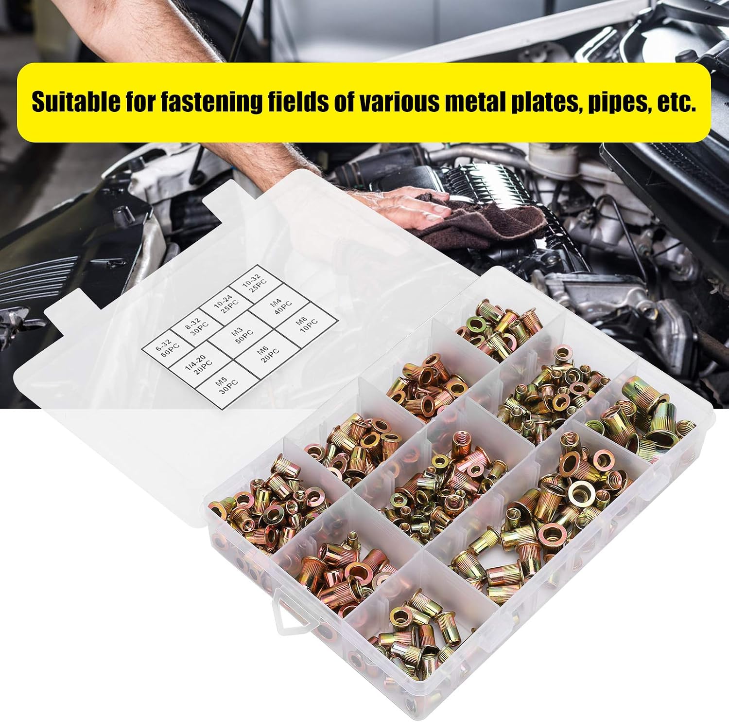 300Pcs Rivet Nut Assortment Kit, Female Thread Knurled Nuts, Threaded ...