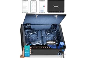 BILLCONCH Smart Gun Safe with Security Cable - Biometric Pistol Safe for Handgun 4 Ways Quick Access with Fingerprint/Keypad/Key/APP Lock, for Nightstand Bedside Home Car with LCD and Voice Guide