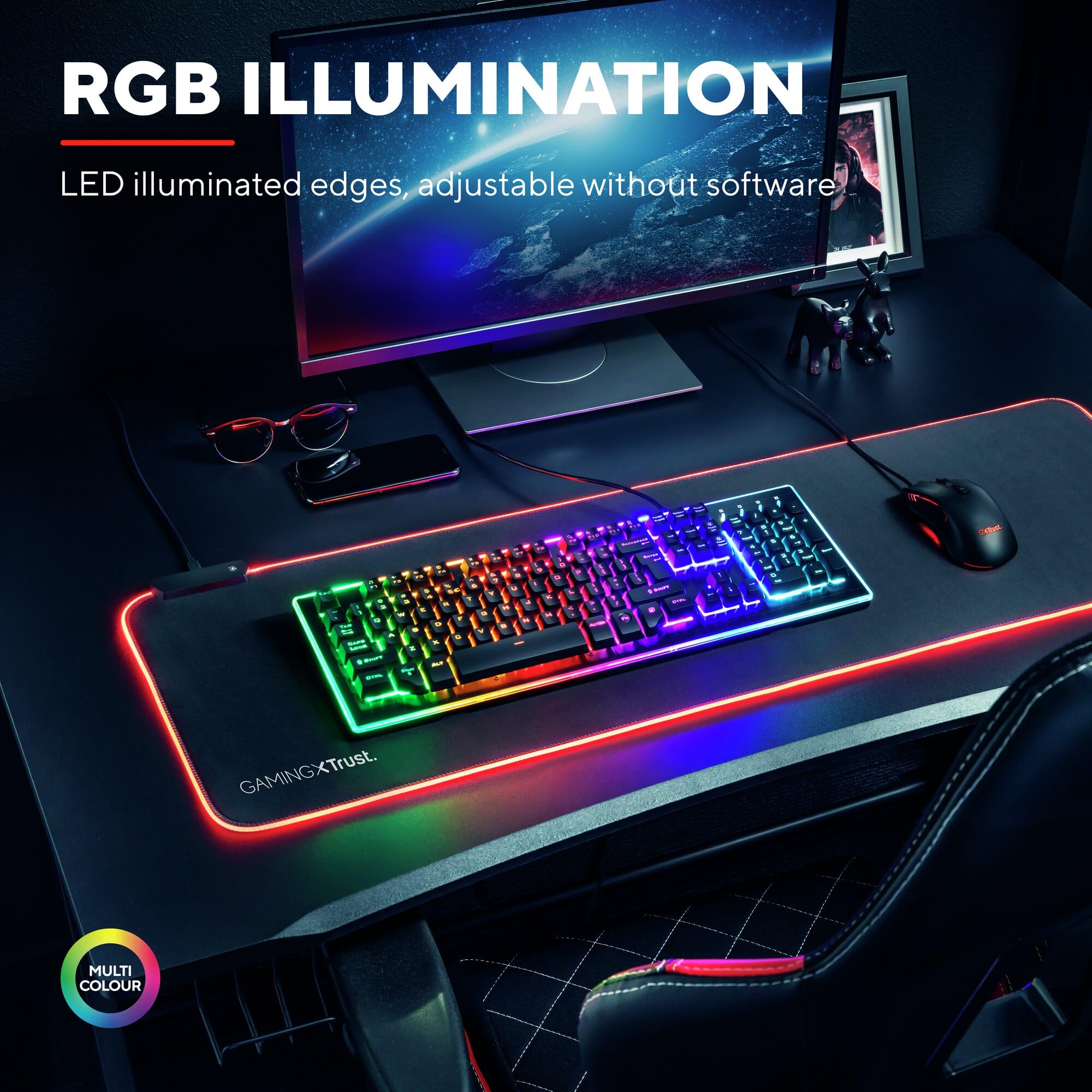 Trust Gaming GXT 764 Glide-Flex RGB Mauspad XXL, 930x300 mm, Gaming Mousepad mit LED Beleuchtung, rutschfeste Gummiunterseite, Große Schreibtischunterlage, USB-betrieben, Desk Mat - Schwarz 2