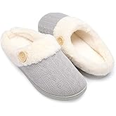 Chantomoo Womens Slipper Warm Comfy Memory Foam House Slippers Knitted Shoes Faux Fur Lined Anti-Skid Rubber Sole Bedroom Cozy Indoor Outdoor Slippers