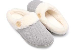 Chantomoo Womens Slipper Warm Comfy Memory Foam House Slippers Knitted Shoes Faux Fur Lined Anti-Skid Rubber Sole Bedroom Cozy Indoor Outdoor Slippers