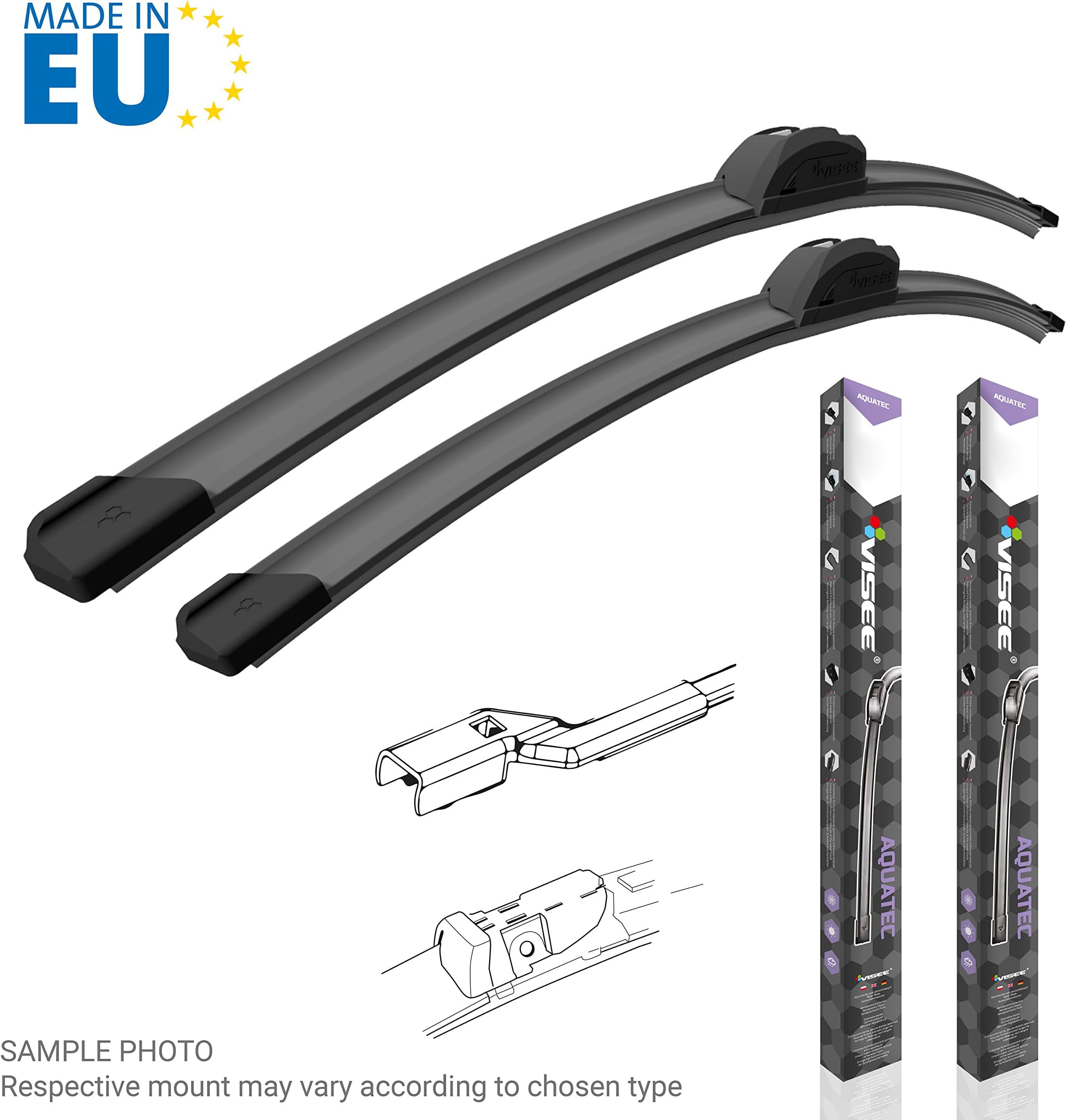 Set of 2 VISEE high quality licensed alternative replacement all seasons wiper blades for listed car models; [see variation description]; mount and size K 600/450 mm