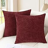 CaliTime Christmas Throw Pillow Covers Decorative 18 X 18 Inches Pack of 2 Cozy Chenille Cushion Cases for Couch Sofa Bed Living Room Home Burgundy