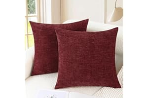 CaliTime Christmas Throw Pillow Covers Decorative 18 X 18 Inches Pack of 2 Cozy Chenille Cushion Cases for Couch Sofa Bed Living Room Home Burgundy