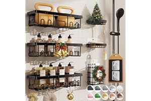 Veken Shower Caddy 6-Pack,Advanced Rustproof Design, No Drilling Adhesive Shelves, Rack with Soap Holder, Large Capacity Bathroom Organizers and Storage, Wall-Mounted Kitchen & Home Decor