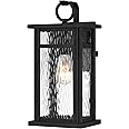 Quoizel Moira Outdoor Wall Lantern, Coastal Armour 16 Inch 1-Light Earth Black Wall Sconce, Clear Water Glass Exterior Wall L