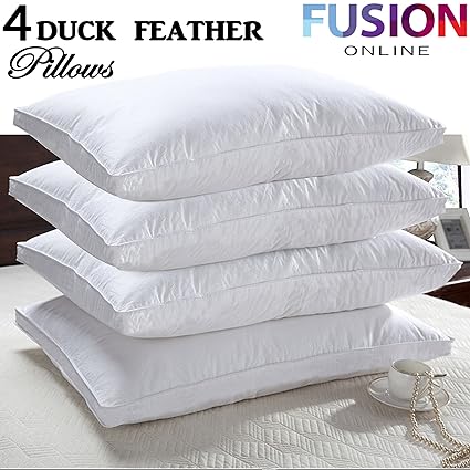 Fusion Online 4 X Duck Feather Pillows 100 Cotton Cover Filled