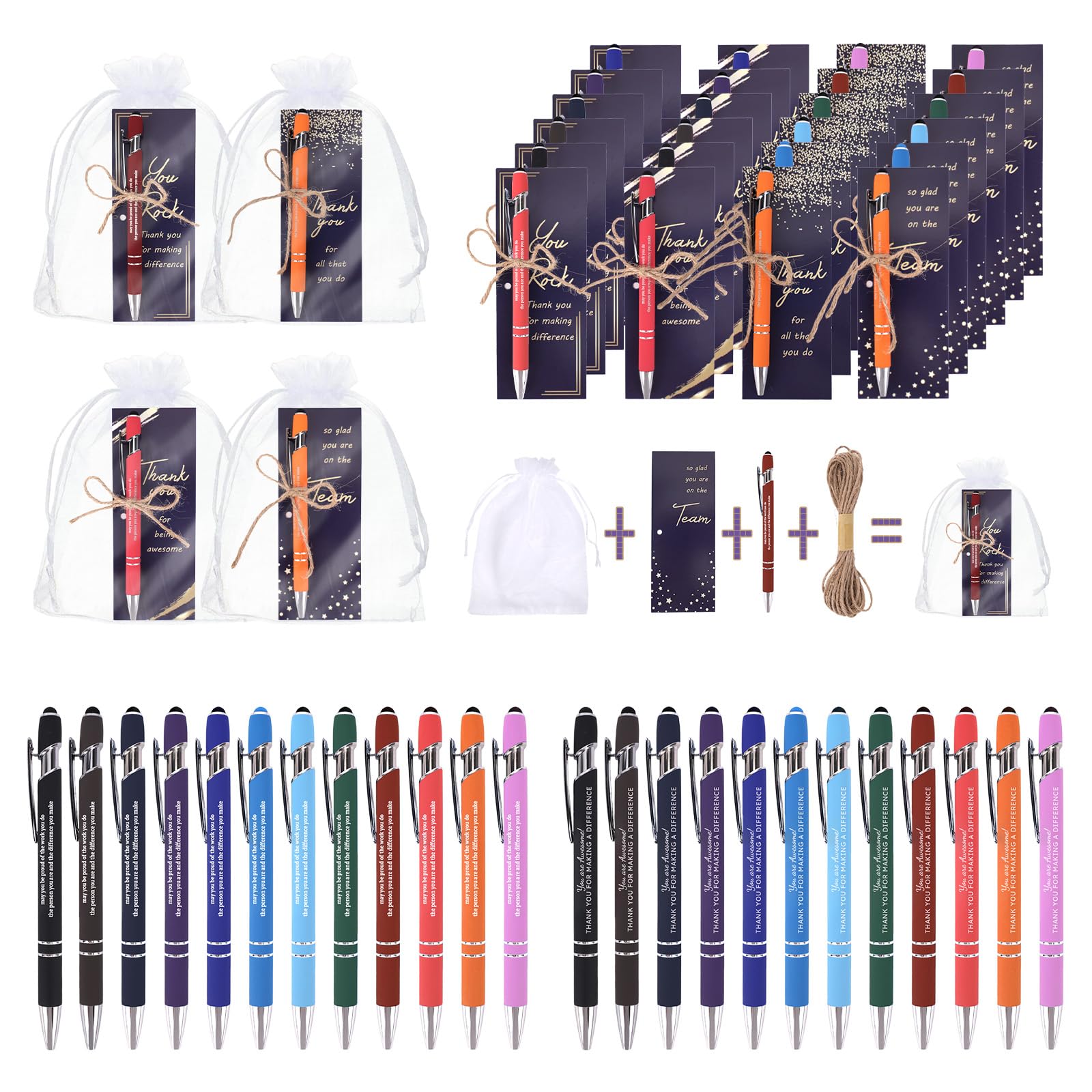 GADITIEK 24 Sets Inspirational Thank You Pens - Employee Appreciation and Teacher Gifts - Bulk Small Gifts for Women, Staff, Coworkers, Office Workers, Team - Nurses Week and Christmas