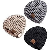Nertpow Mens Beanie Hats 3 Pack, Winter Hats for Men Women Warm Thermal Fleece Lined, Thick Knit Fashion Skull Cap for Guys