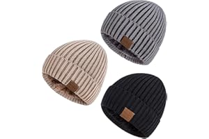 Nertpow Mens Beanie Hats 3 Pack, Winter Hats for Men Women Warm Thermal Fleece Lined, Thick Knit Fashion Skull Cap for Guys