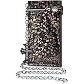 Girinme Long Chain Wallet Leather Skull Gothic Punk Bifold Halloween Goth Accessories,Unisex- Golden Black