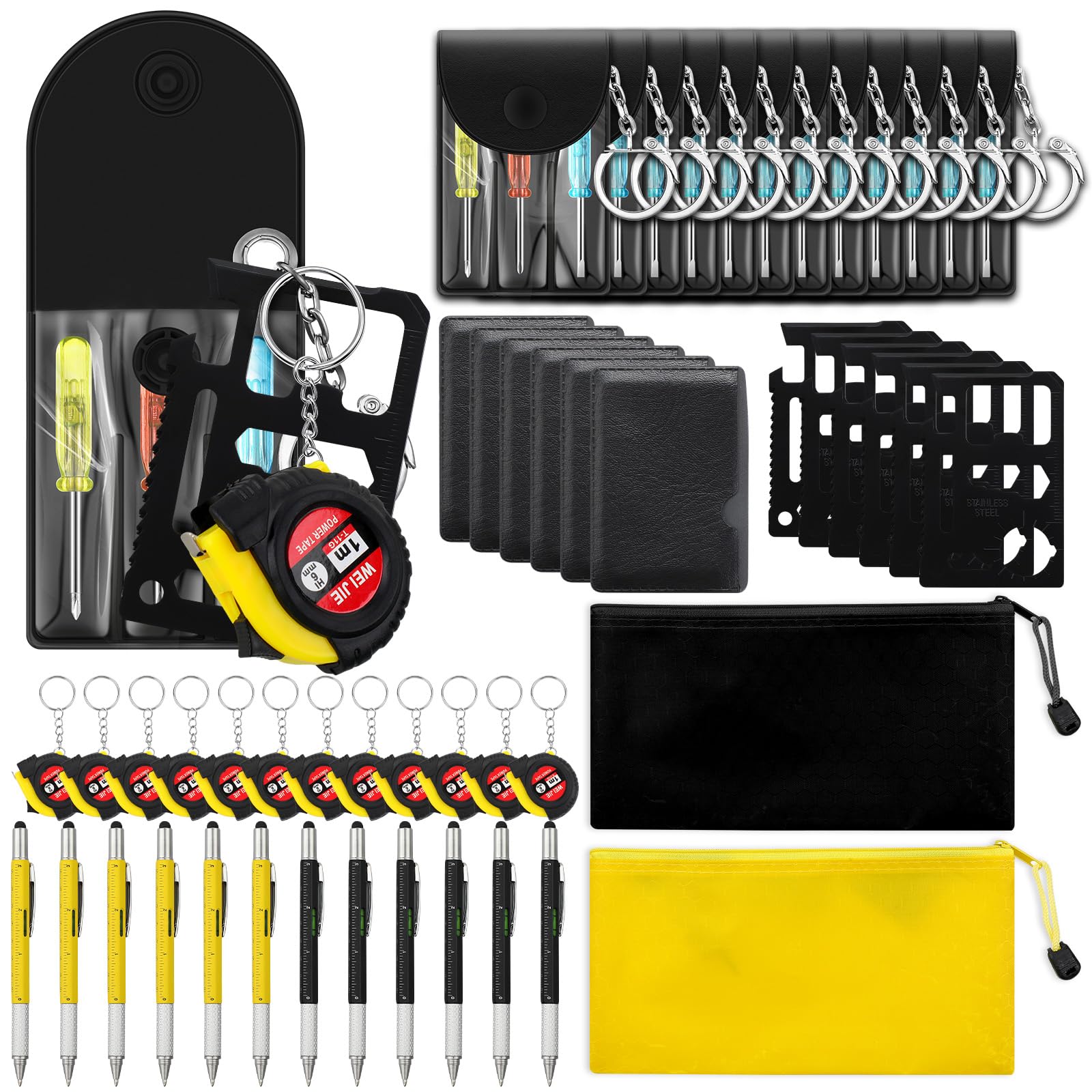 Photo 1 of Lasnten 50 Pcs Mini Tape Screwdriver Keychain Set Employee Coworkers Gifts Christmas Men Party Favors Gifts Bulk Measure Keychain Multitool Pen Card Tool Bag Pouch for Tool Organization (Black+yellow)