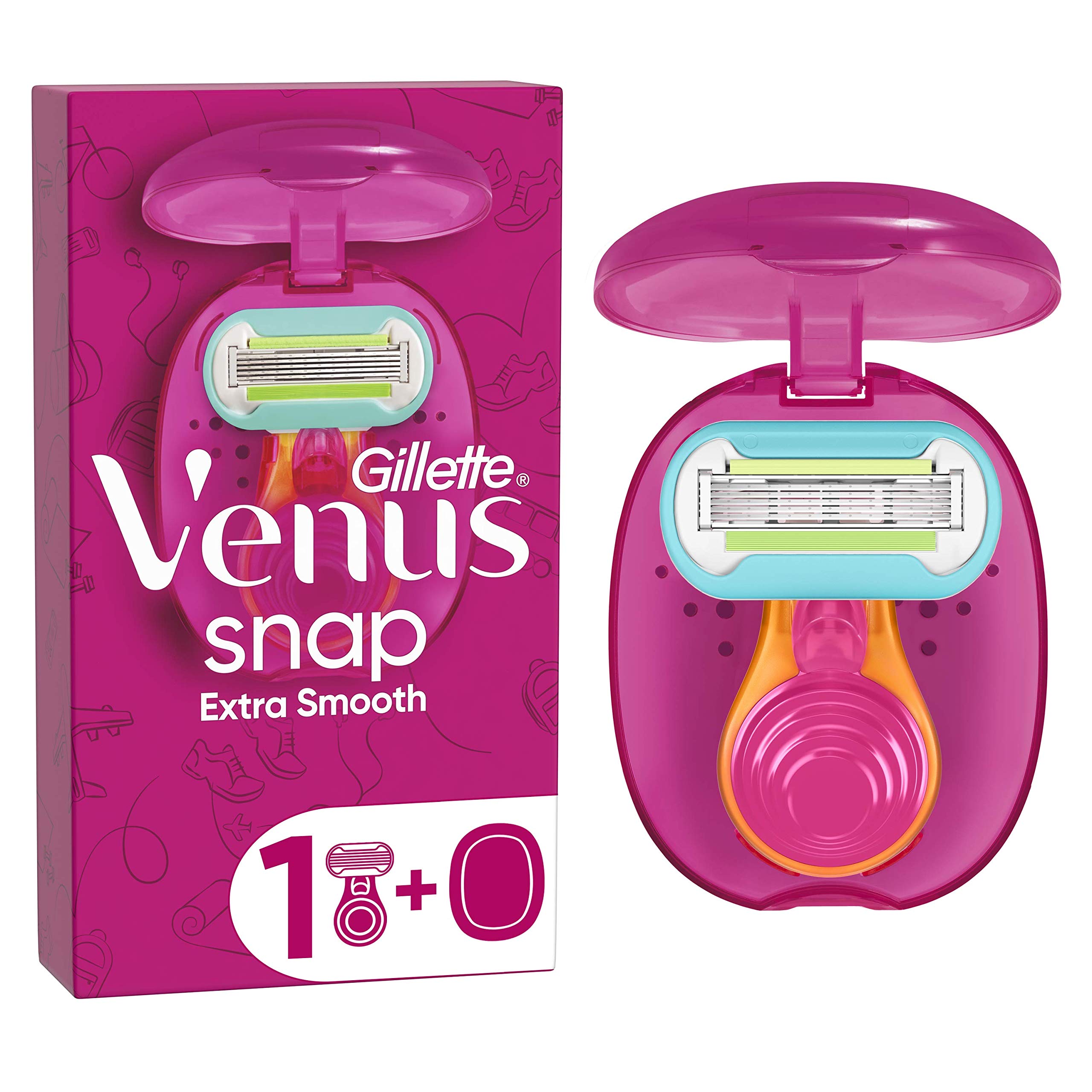 Gillette Venus Extra Smooth Snap Women's Razor + 1 Razor Blade Refills, Mini Handle, Lubrastrip with A Touch of Avocado Oils