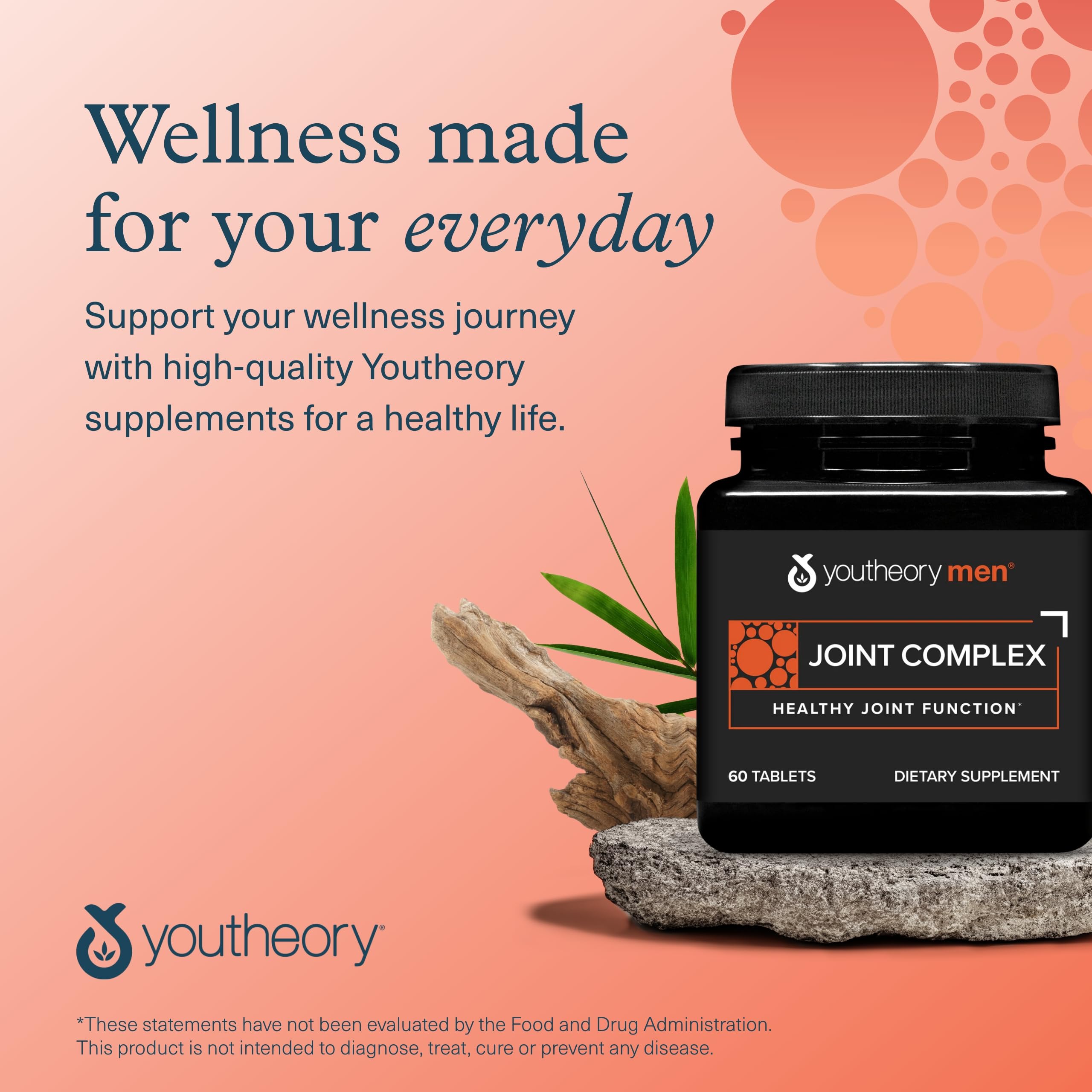 Youtheory Men's Joint Complex - Hydrolyzed Collagen Supplement for Men with Boswellia Extract, Turmeric & Ginger - Joint Support Supplement - Dairy, Soy & Gluten Free - 60 Tablets