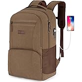 Tzowla Canvas Laptop College Backpack for Men and Women,Travel Work Vintage Rucksack with USB/Type-C Charging Port,Lightweight Hiking Casual Daypack Backpacks fit 15.6 inch Notebook,Brown