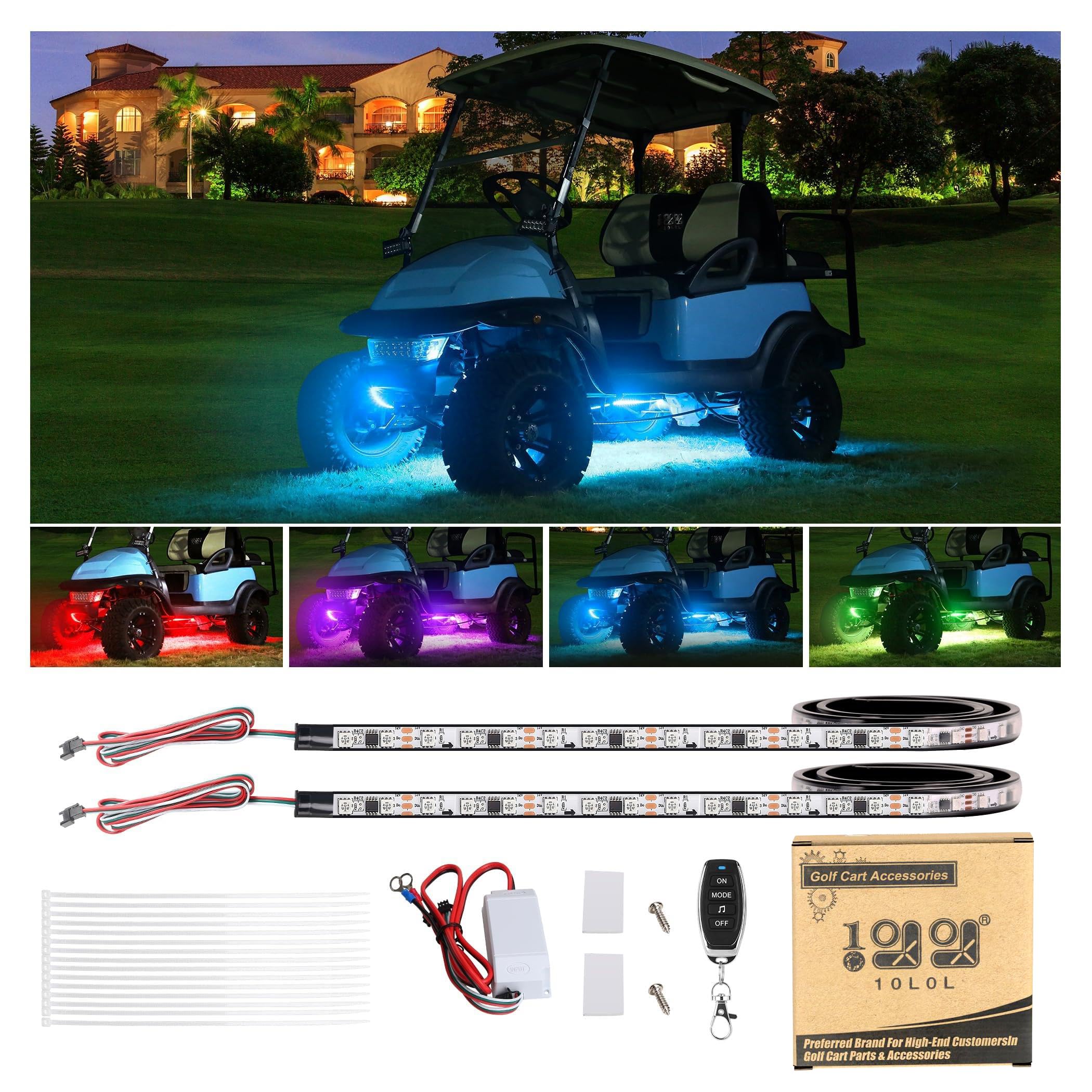 Photo 1 of 10L0L Golf Cart Underglow LED Light Strip Kit, 14 Modes Underbody Glow Neon Lighting with Wireless Remote Control, Sound Active, Water Resistant Flexible Tubes 126-LEDs 86 Inch 2 Pack