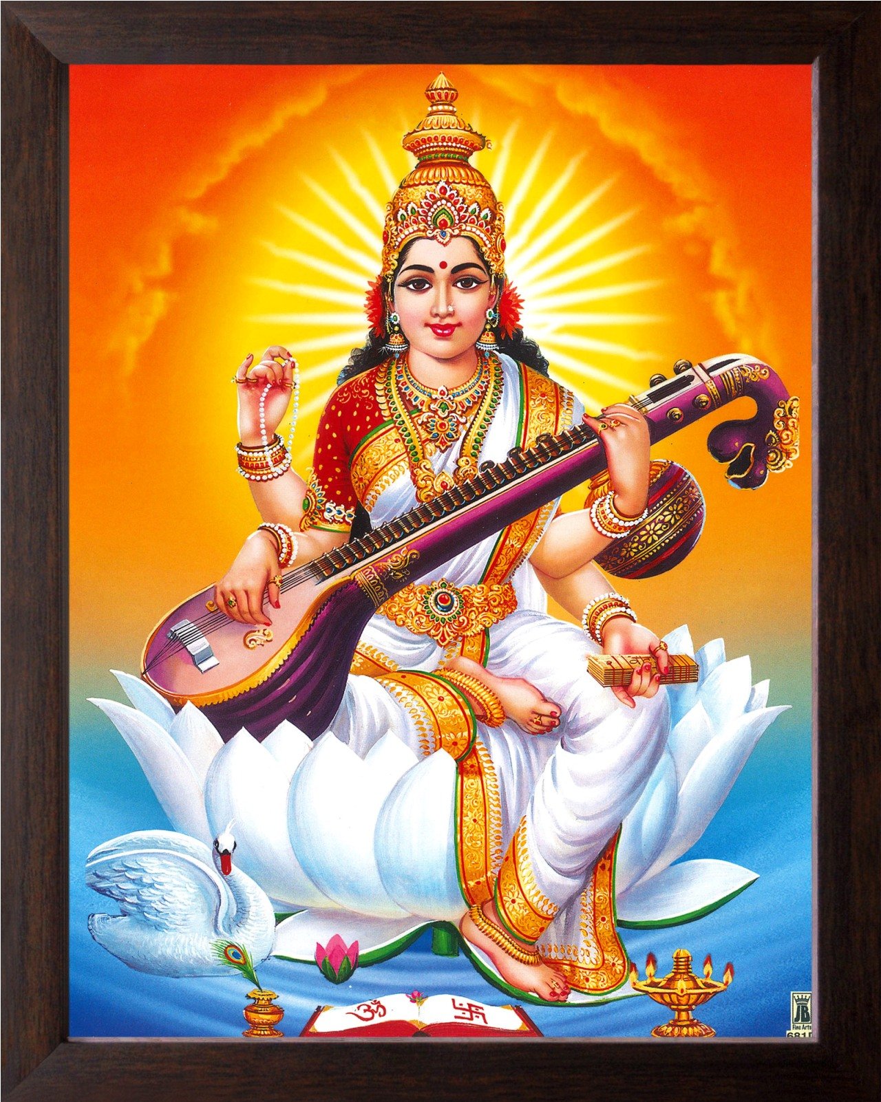 Art N Store Saraswati Goddess Of Knowledge With Veena Hd Printed Picture Painting With Brown Frame 30 X 23 5 X 1 5 Cm Buy Online In China At China Desertcart Com Productid 175571257