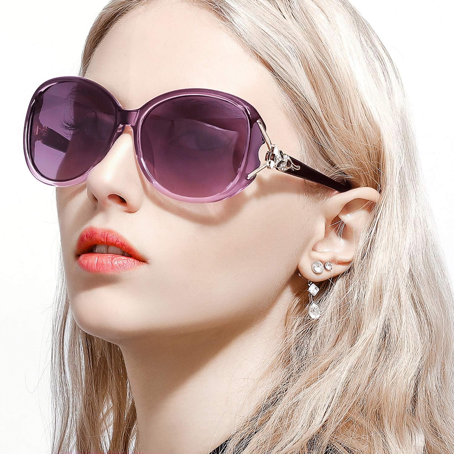 FIMILU Women's Classic Polarized Sunglasses,Stylish Decorated 100% UV Protection Eyewear for Driving Shopping