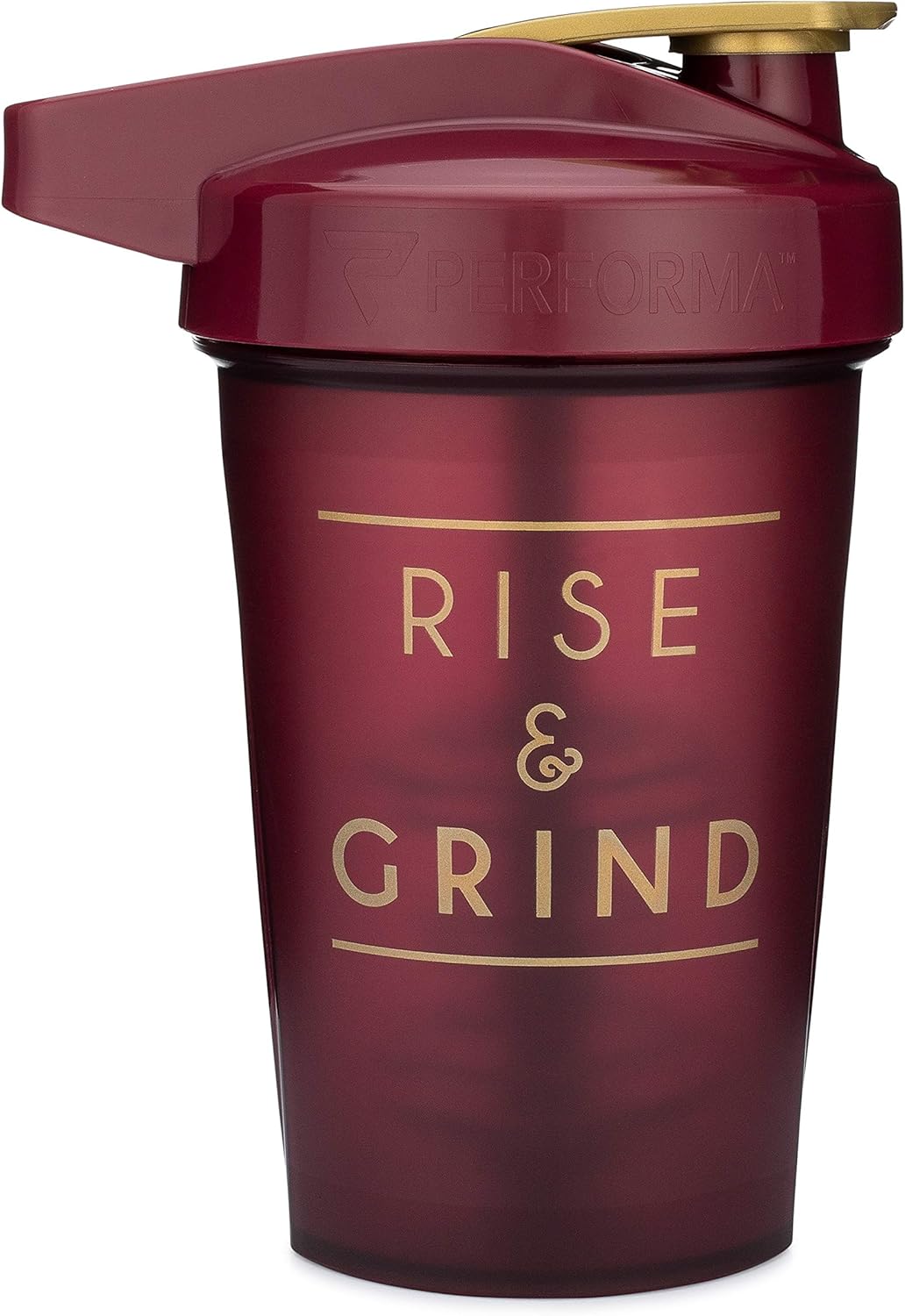 Motivational Quotes on Performa Activ Shaker Bottle, 20 Ounce Classic Protein Shaker Bottle with Loop, Leak Proof, Perfect Gym Fitness Gift (Rise - Maroon/Gold)