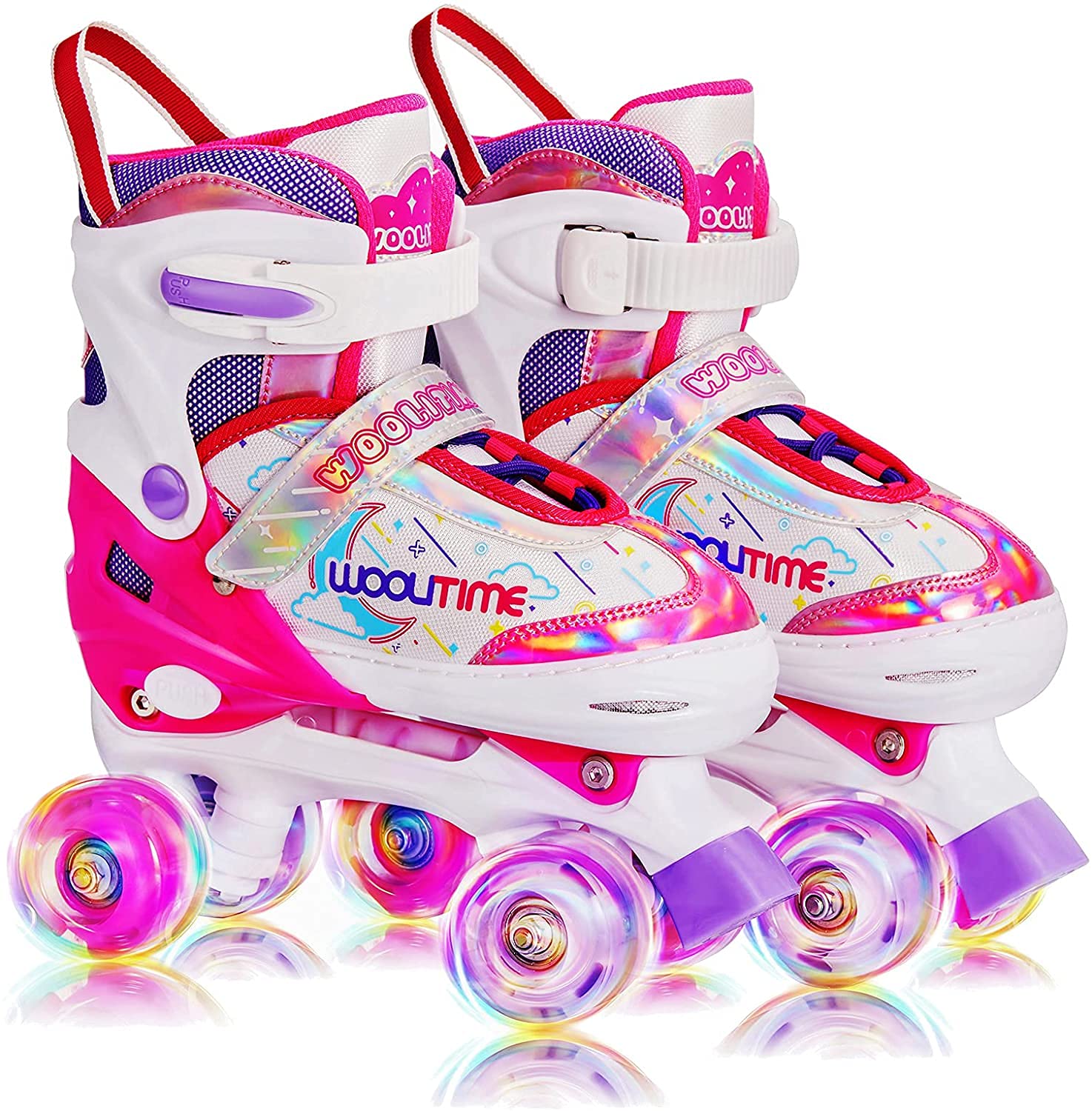 Photo 1 of Woolitime Kids Roller Skates for Girls, 4 Size Adjustable Toddler Roller Skates for Indoor Outdoor with All Wheels Light up, Patines para Niñas Niños
