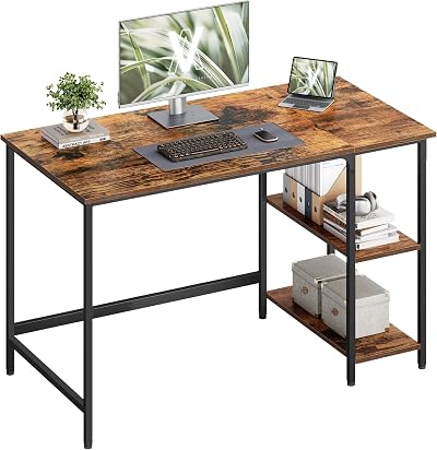 VASAGLE Computer Desk 120x60 cm with Left/Right Shelves Industrial Rustic Brown