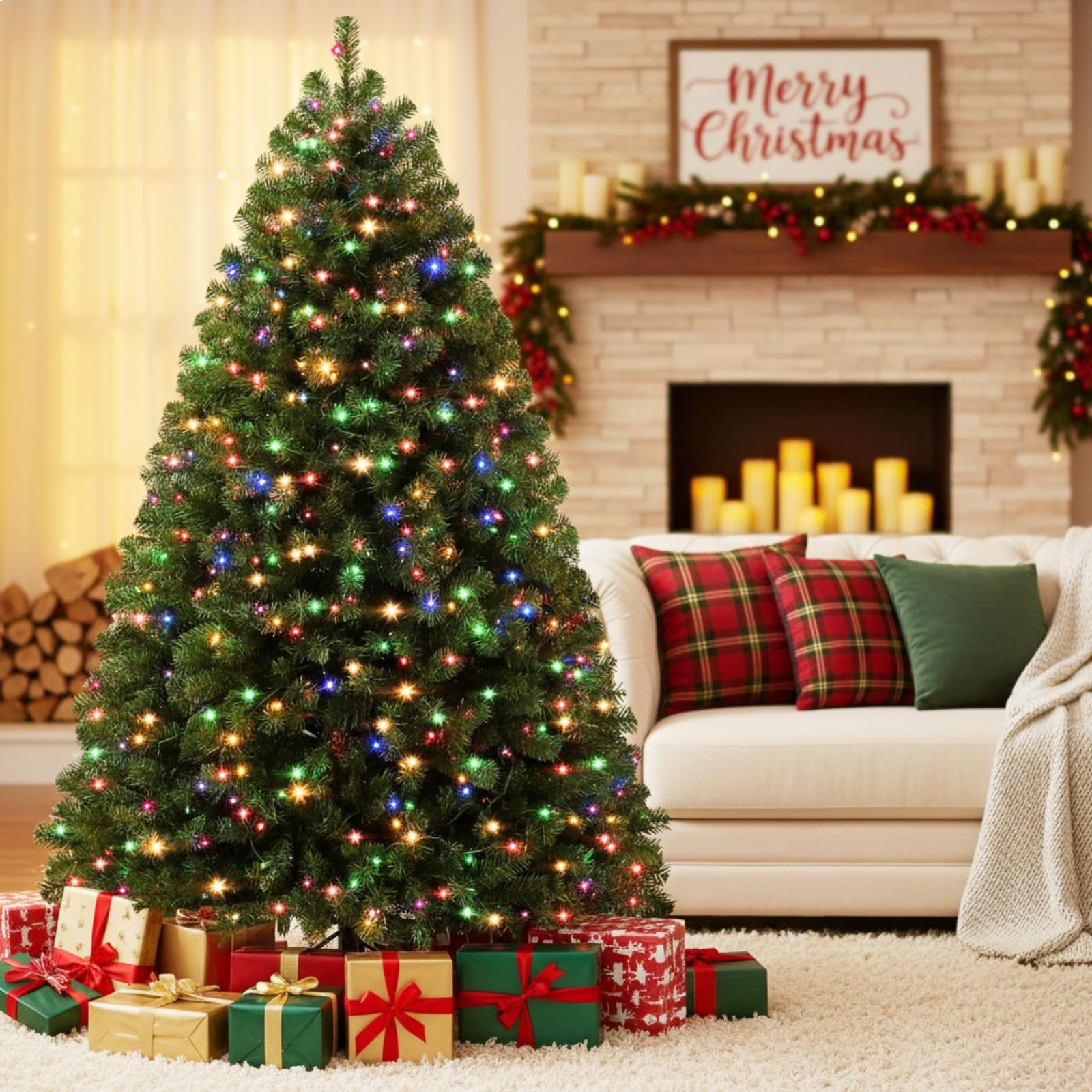 Himimi Árbol de Navidad Artificial Premium de 180 cm con iluminación LED RGB, 1000 Puntas de Ramas, Soporte de Metal, Ramas Plegables, Guantes incluidos, árbol de Navidad para decoración navideña