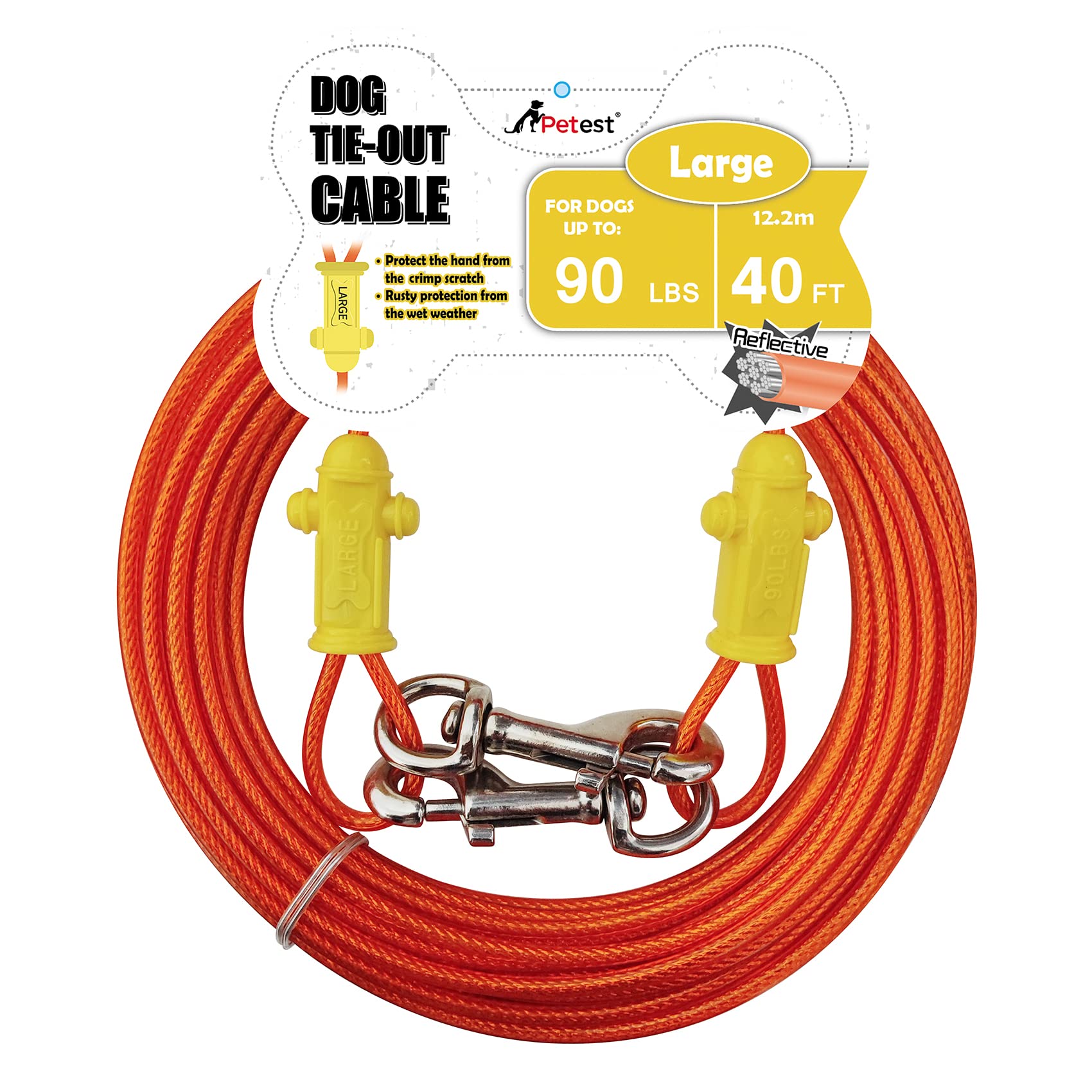 Photo 1 of Petest Reflective Tie Out Cable with Crimp Cover for Large Dogs Up to 90 Pounds, 40 Feet