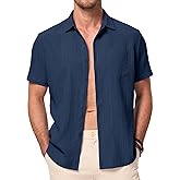 JMIERR Men's Casual Button Down Shirt Short Sleeve Summer Beach Vacation Shirts Textured Shirts with Pocket