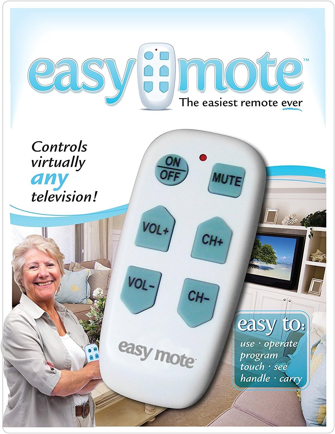 Universal Big Button TV Remote - EasyMote | Backlit, Easy Use, Smart, Learning Television & Cable Box Controller, Perfect for Assisted Living Elderly Care. Black TV Remote Control: Electronics