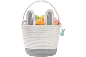 MELLBAY Easter Baskets for Kids - Grey Large Woven Bunny Easter Basket Empty with Handle - Kids Egg Big Personalized Easter Baskets for Boys, Girls, Toddler, Babies, Infant - Easter Gifts