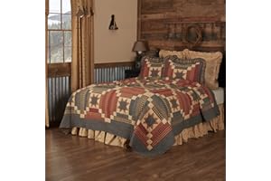 VHC Brands Maisie California King Quilt 130Wx115L Country Patchwork Design, Barn Red