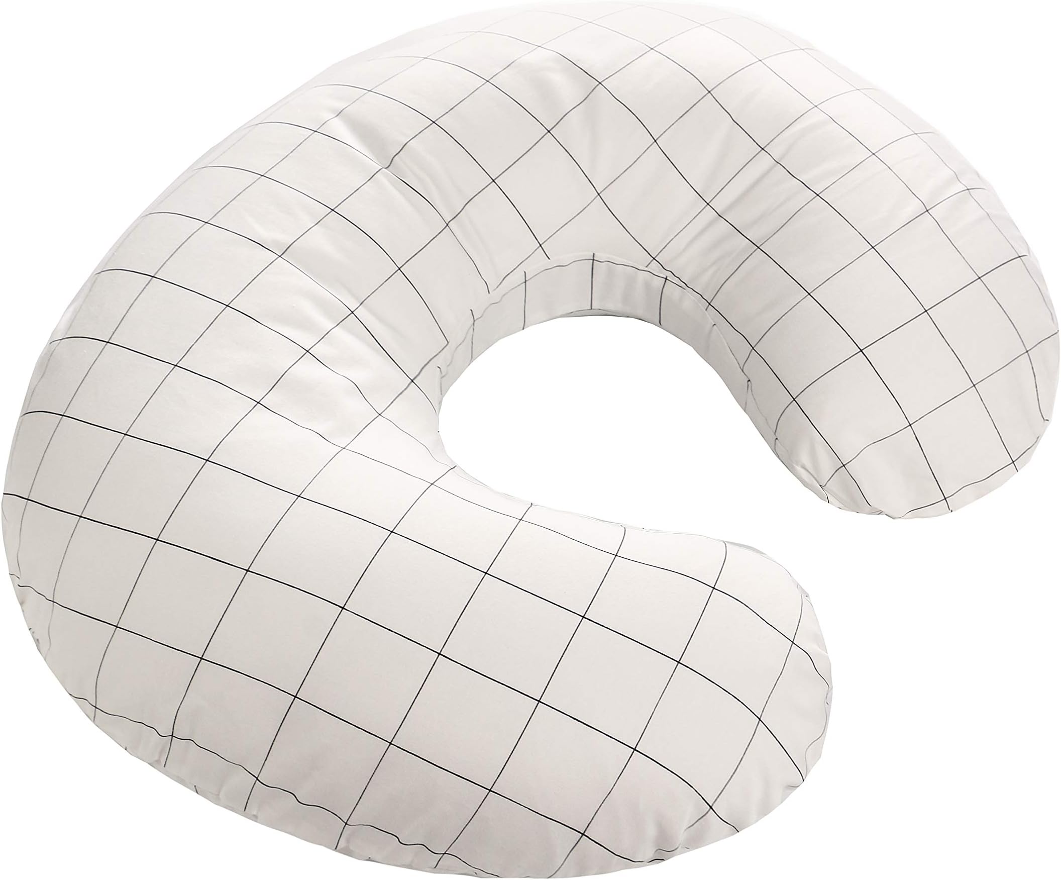 LAT Nursing Pillow Cover,100% Natural Cotton Breastfeeding Pillow Slipcover,Extra Soft and Snug on Baby Nursing Pillow(White Grid)