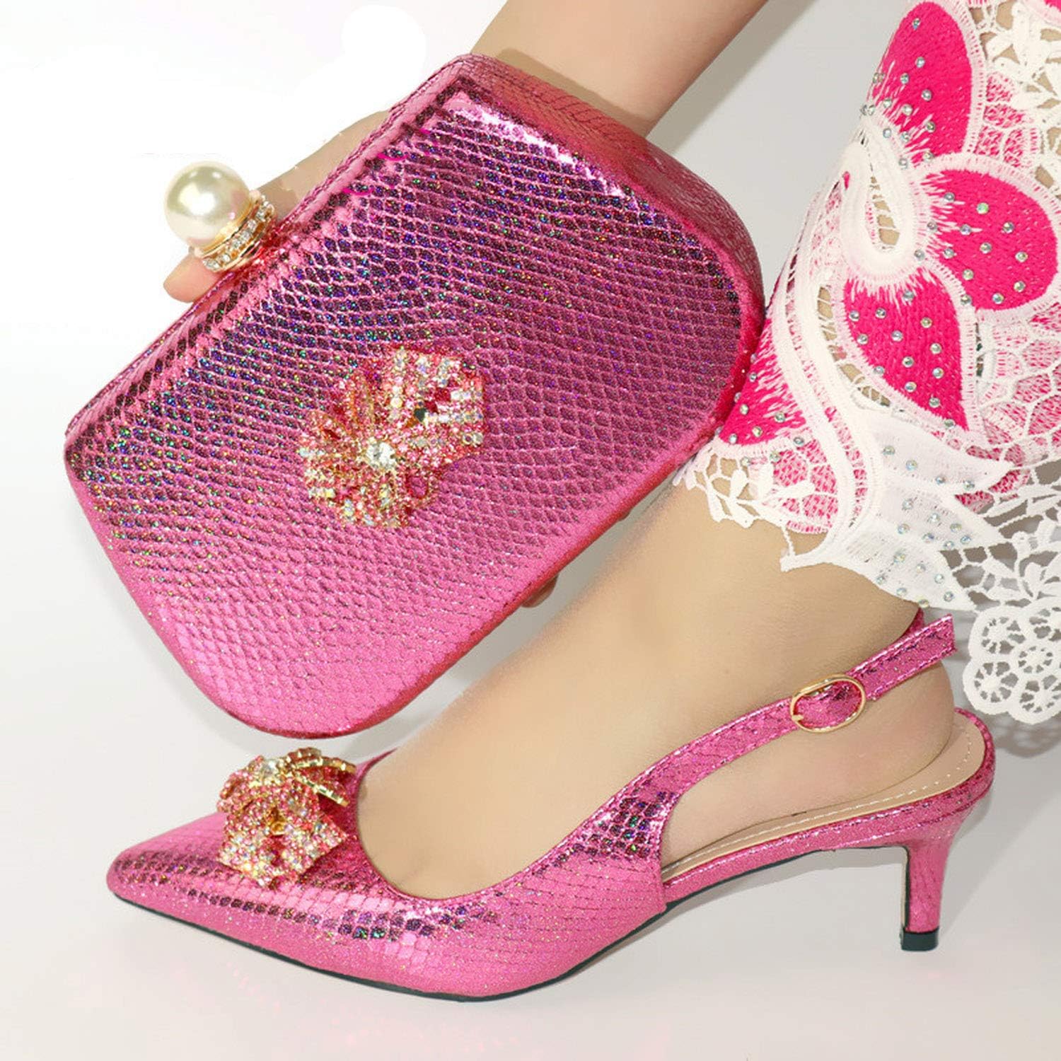 pink heels and matching bag