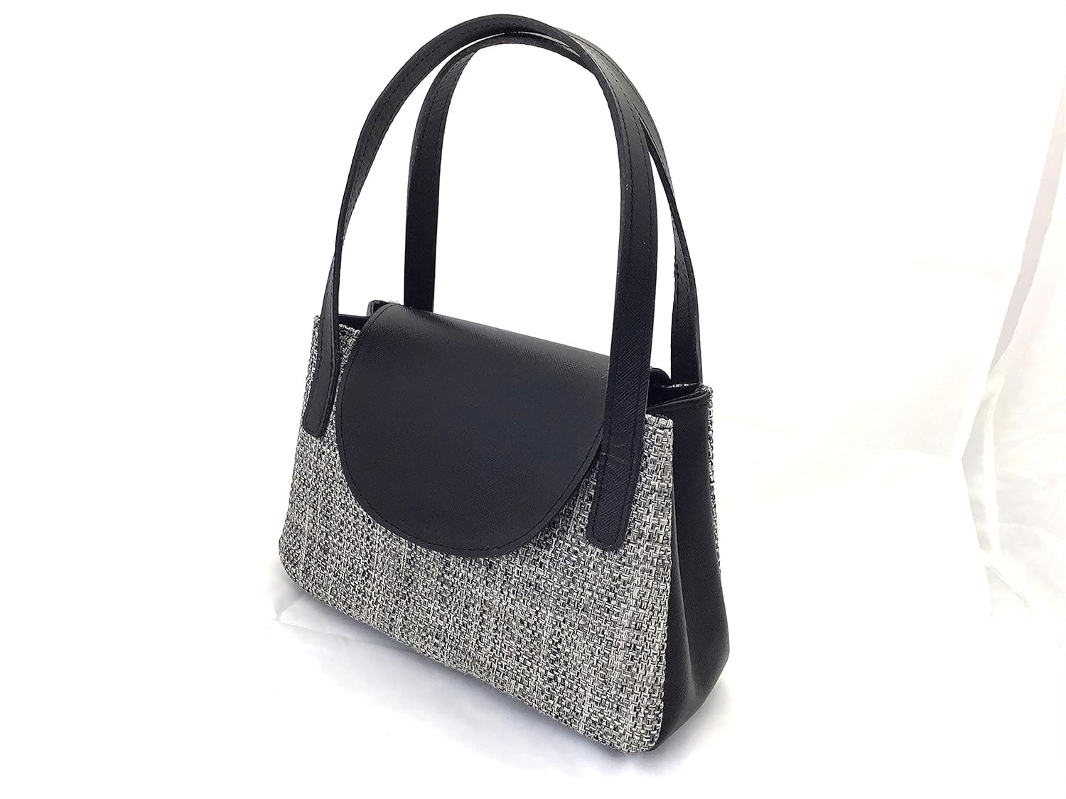 leather and tweed handbag