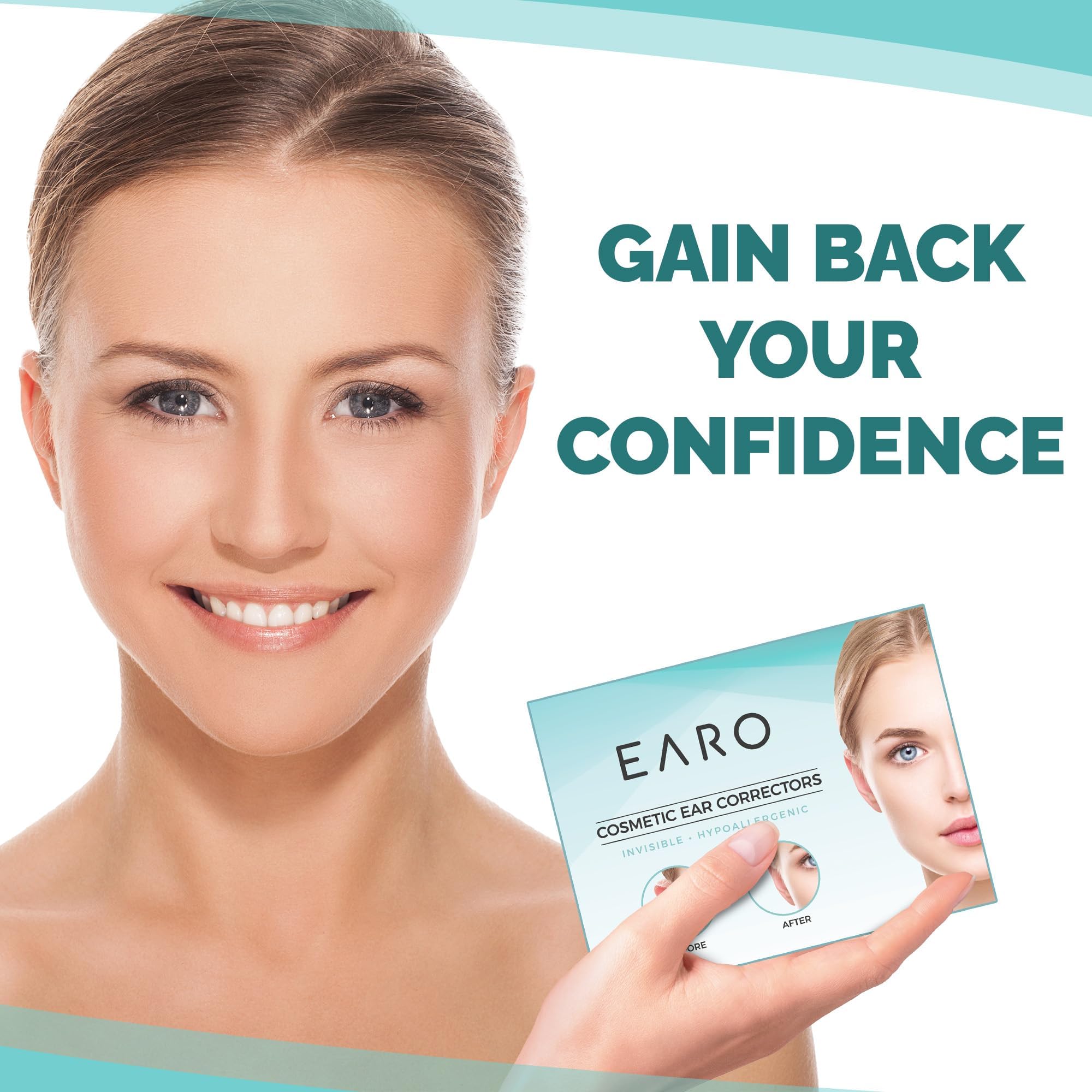 Earo Cosmetic Ear Corrector – Stronger Ear Tape Patches to Hold Back Protruding Ears Without Surgery – Discreet Ear Stickers for Big Ears - Ear Pinning Tape without Surgery – 20 Pack – Clear, One Size