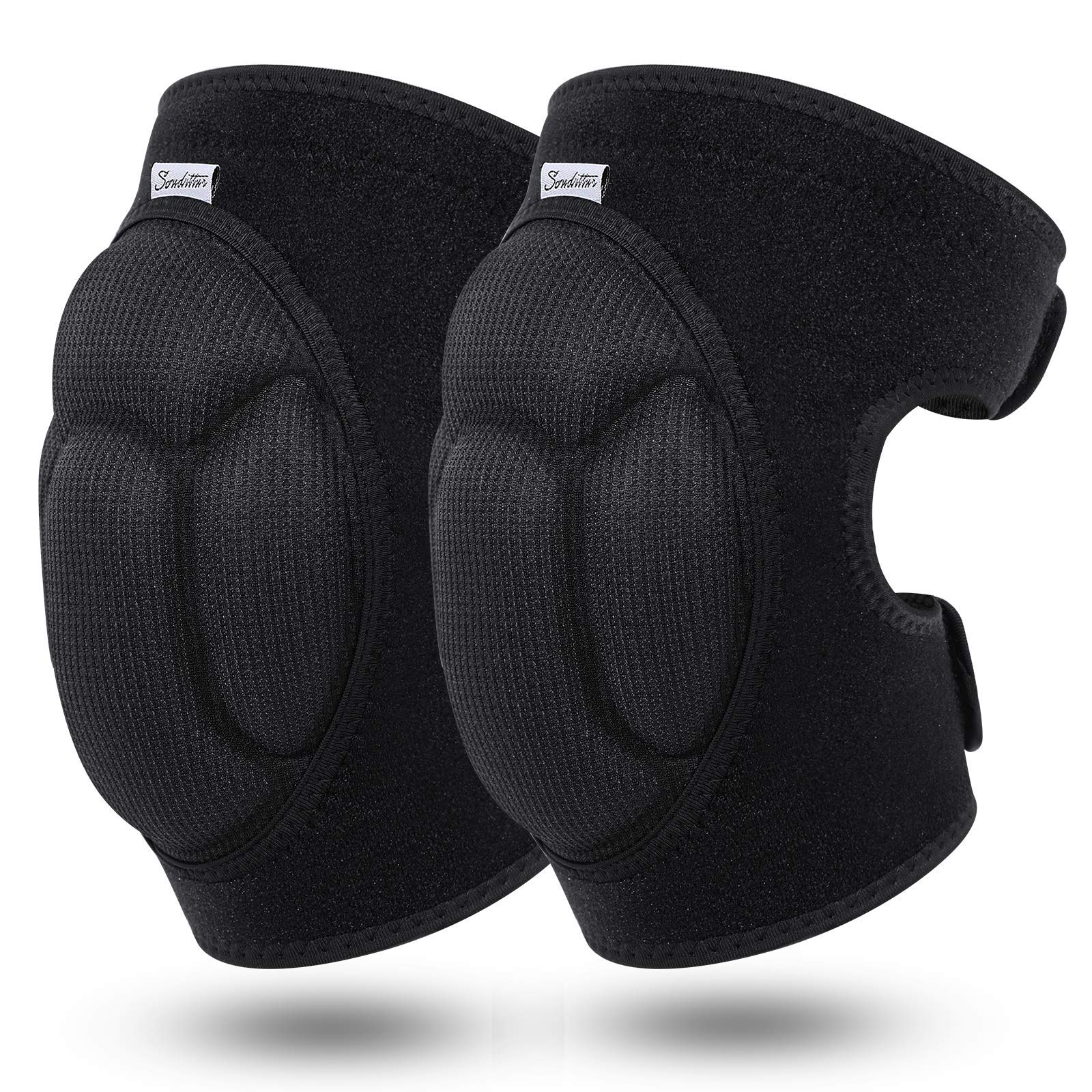 Soudittur Knee Pads Work for Men/Women, 20mm Thick Anti-Slip Knee Pads for Gardening, Collision Protective Knee Pads for House Cleaning, Construction, Flooring, Garden (1 Pair, Black)