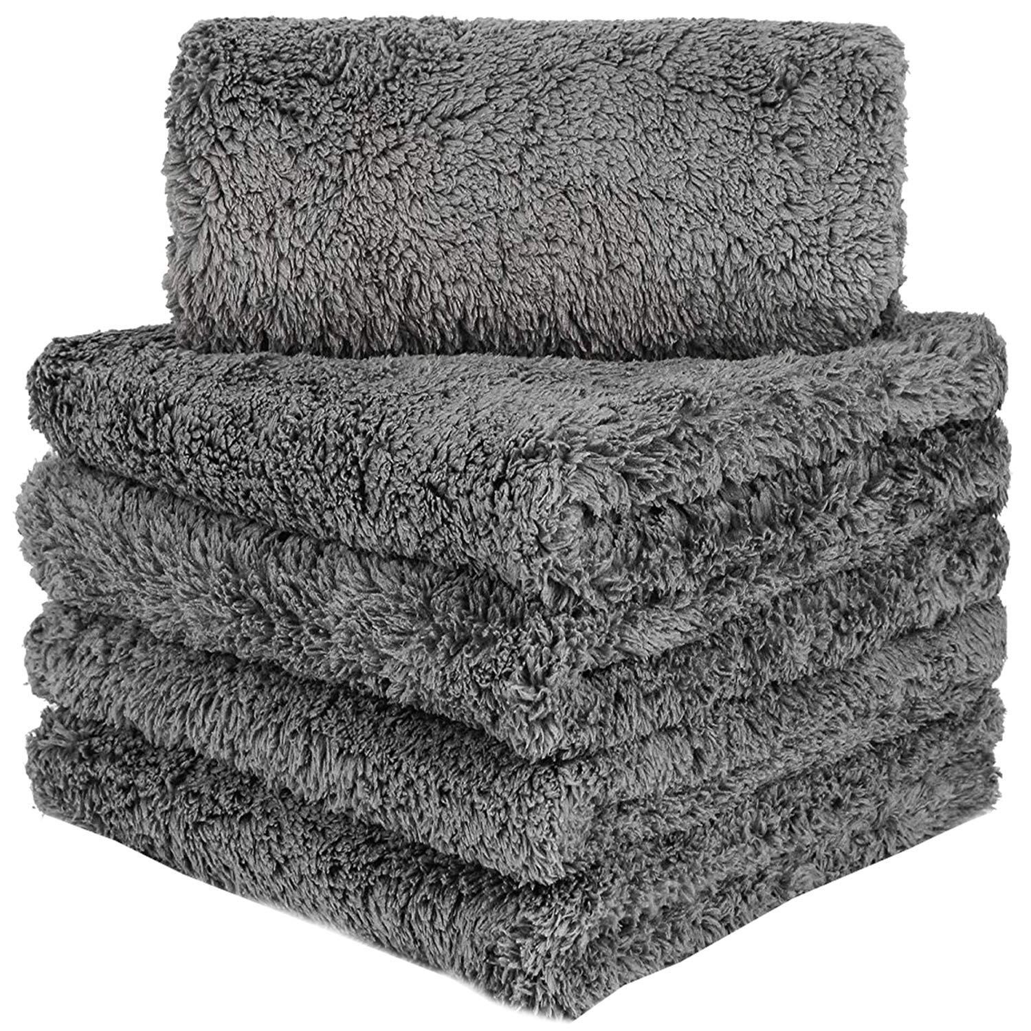 BW&HM Microfibre Car Cleaning Cloths Car Drying Cloth Edgeless Super Absorbent 40 x 40 cm 5 Pack Grey