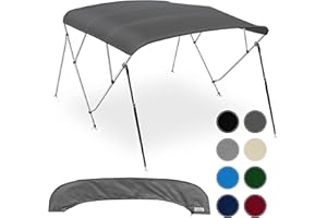 NORTH EAST HARBOR 4 Bow Bimini Tops for Boats, Fadeproof, Support Poles, Storage Boot, 900D Marine Canvas, Sun Shade Boat Canopy, Universal Boat Cover for Pontoon, V-Hull, Fishing, Bass Boat 73-78", Charcoal Gray
