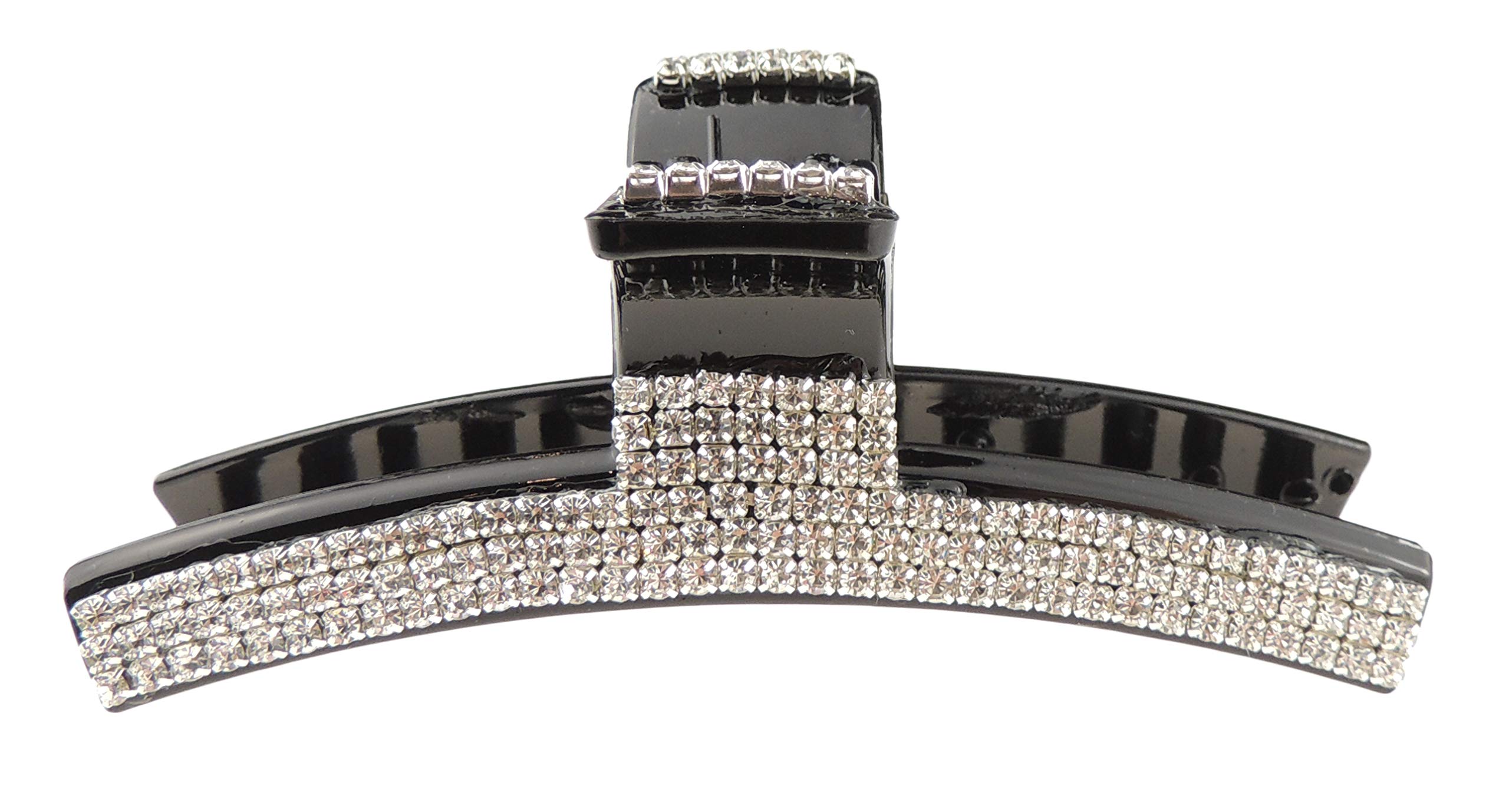 Extra Sparkly Women Girls Crystal Diamante Rhinestone Gems Wave Jaw Clip Octopus Clamp Grip Bridal Wedding Party Styling Fine Thin Hair Accessories Butterfly Claw Curved 3 Row Line (Black)