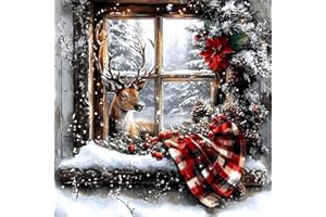5DDIYART Christmas 5D DIY Diamond Painting Kits for Adults,Deer Diamond Art Kits for Beginners,Full Drill Winter Dot Painting Gem Art Kits for Home Wall Decor13.78 x13.78 Inch