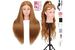 YODIDI Mannequin Head Human Hair for Cosmetology - Manikin Head With 80% Human Hair for Styling Practice, Manikin Practice Head Hairdresser With Free Clamp Holder (#27-UB)