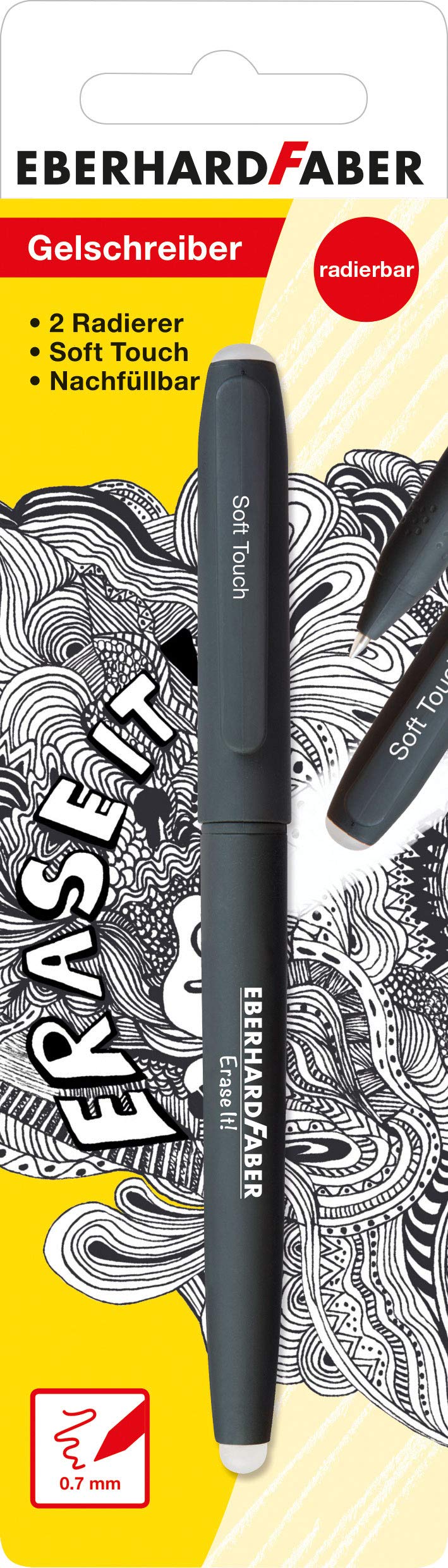 Eberhard Faber 582189 Erasable Gel Pen with Soft Touch, Black, Colourful, Pack of 1