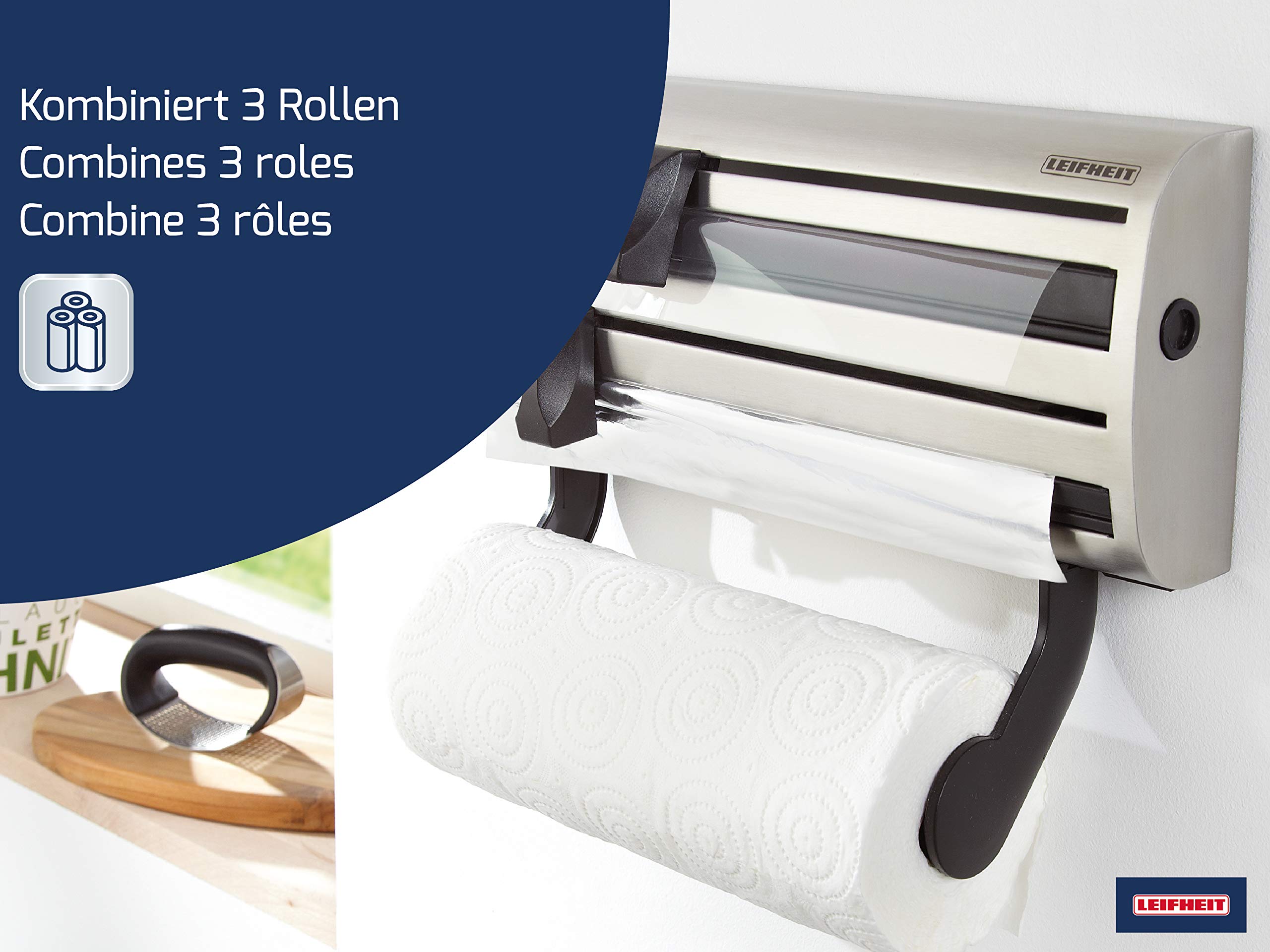 Leifheit WallMounted Paper Towel, Foil, and Plastic Wrap Dispenser