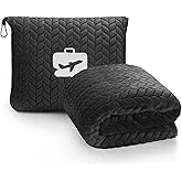 EverSnug Travel Blanket & Pillow 68x42 - Premium Ultra-Soft Microfleece 2 in 1 Compact & Packable Flight Blanket with Soft Bag Pillowcase, Hand Luggage Sleeve and Backpack Clip (Black)