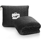 EverSnug Travel Blanket & Pillow 68x42 - Premium Ultra-Soft Microfleece 2 in 1 Compact & Packable Flight Blanket with Soft Bag Pillowcase, Hand Luggage Sleeve and Backpack Clip (Black)
