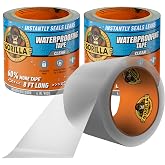 GORILLA Waterproofing Tape, Permanent Seal, Clear, 4" x 8', 2-Pack | Weather Resistant Seal, Seals Out Air, Water, and Moisture, Ideal for Leaks and Repairs